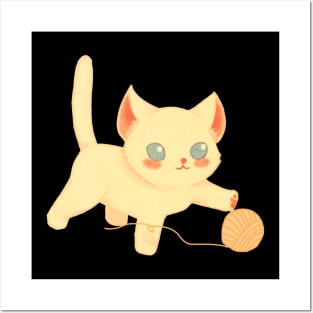 Funny And Cute Cat With A Ball Of Wool Posters and Art